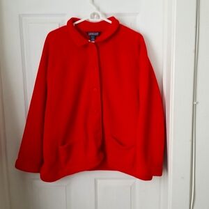 Lands' End Red Fleece Button Down Jacket Large